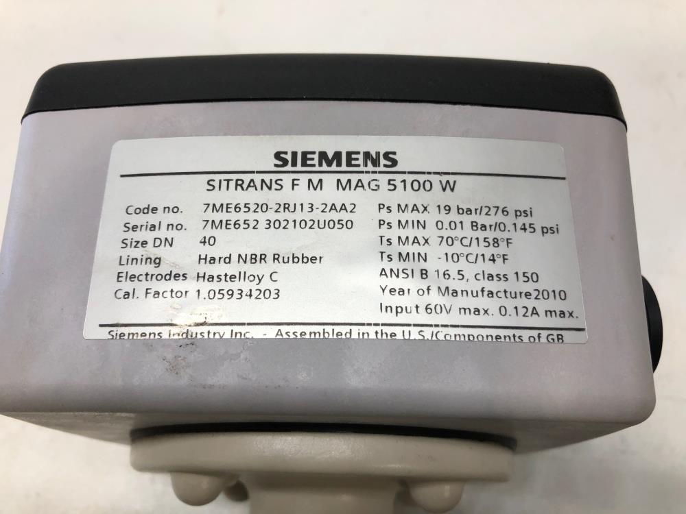 Siemens Sitrans FM MAG 5100 W Electromagnetic Flow Sensor 7ME6520-2RJ13-2AA2